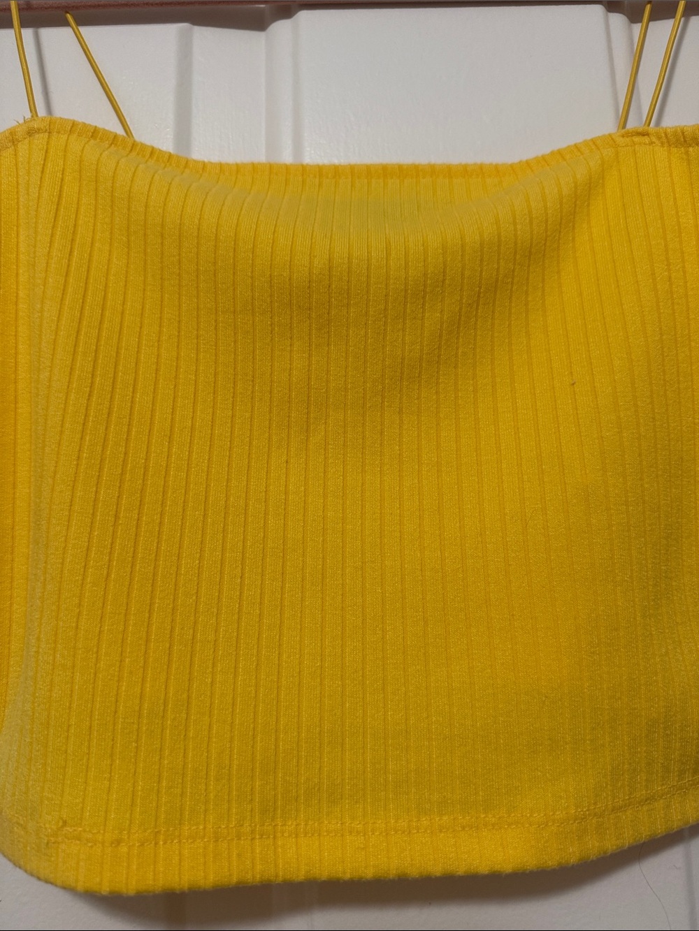Yellow Ribbed Spaghetti-Strap Crop Top - Picture 4 of 9